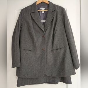Jessica London Gray 2 Piece Blazer Skirt Set Size 18 Wool Blend Pre-Owned
